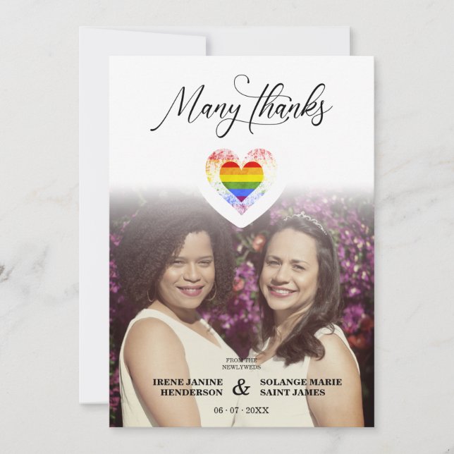 Trendy Many Thanks LGBT Rainbow Pride Heart Photo Thank You Card (Front)