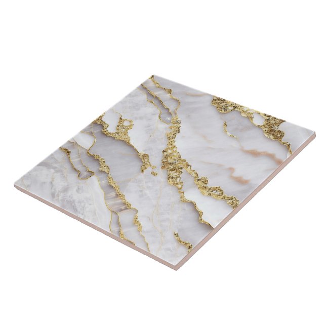 Trendy Marble Agate White Gold Collection Ceramic Tile (Side)
