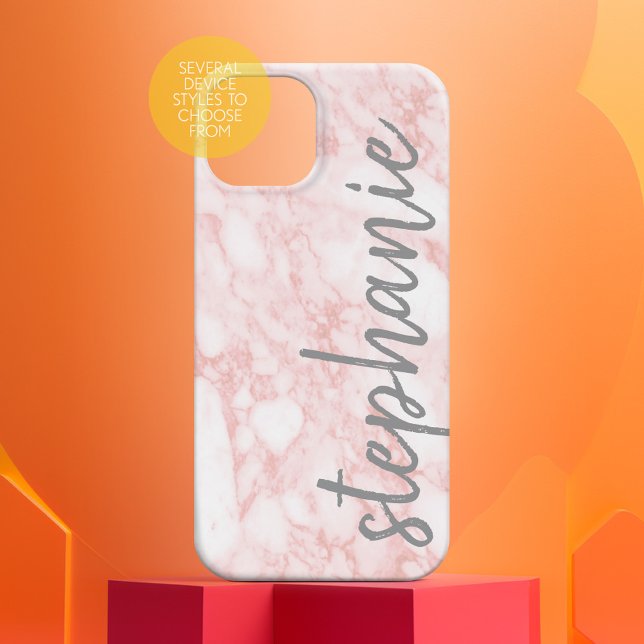 Trendy Marble Pattern with name rose gold grey Case-Mate iPhone Case (Personalized Phone Case - Many Device Styles to Choose From)