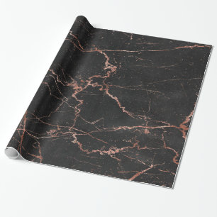 Trendy Marble Pink Black Glossy Wrapping Paper