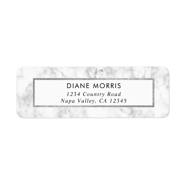 Trendy Marble Silver Glitter Frame Return Address Label (Front)