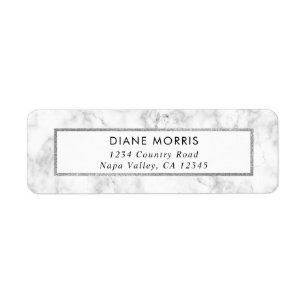 Trendy Marble Silver Glitter Frame Return Address Return Address Label