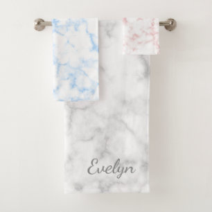 Trendy Marble Stone Design With Name Bath Towel Set