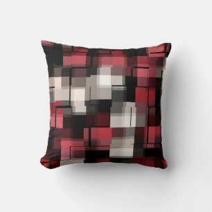 Trendy Maroon Black White Abstract Plaid Cushion