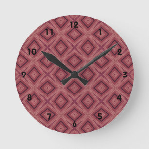 Trendy marsala and pink geometric pattern round clock