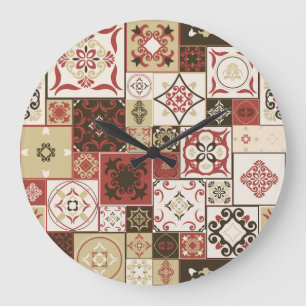 Trendy Marsala Moroccan Tile Pattern Large Clock
