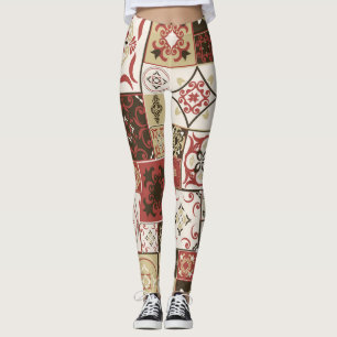 Trendy Marsala Moroccan Tile Pattern Leggings