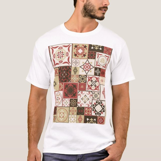 Trendy Marsala Moroccan Tile Pattern T-Shirt (Front)