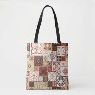 Trendy Marsala Moroccan Tile Pattern Tote Bag