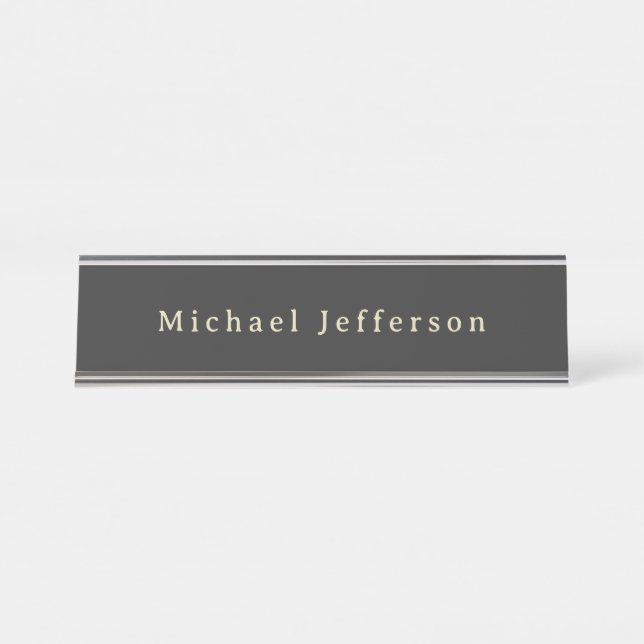 Trendy Matte Black Minimalist Own Name  Desk Name Plate (Front)