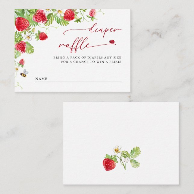 Trendy Meadow Strawberry Baby Shower Diaper Raffle Enclosure Card (Front/Back)