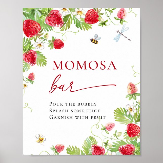 Trendy Meadow Strawberry Baby Shower MOMOSA Bar Poster (Front)