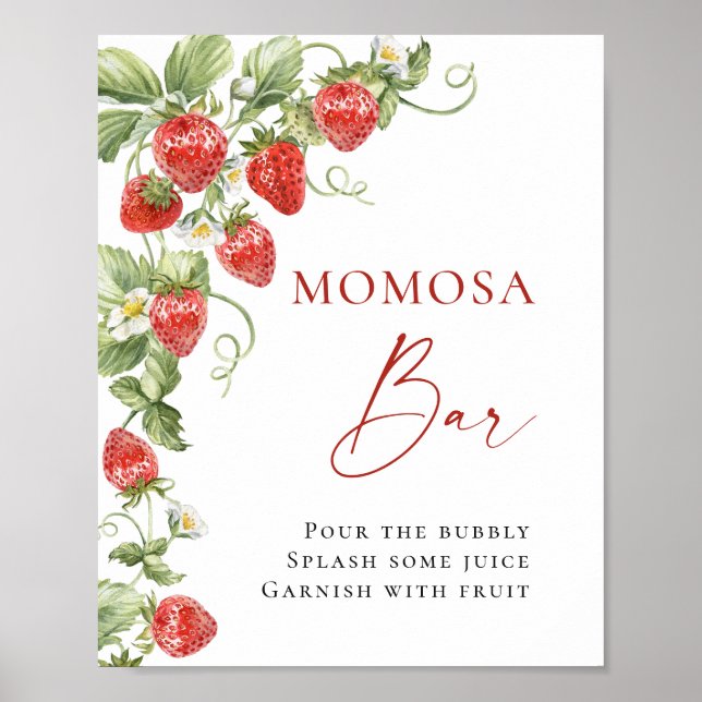 Trendy Meadow Strawberry Baby Shower MOMOSA Bar Poster (Front)
