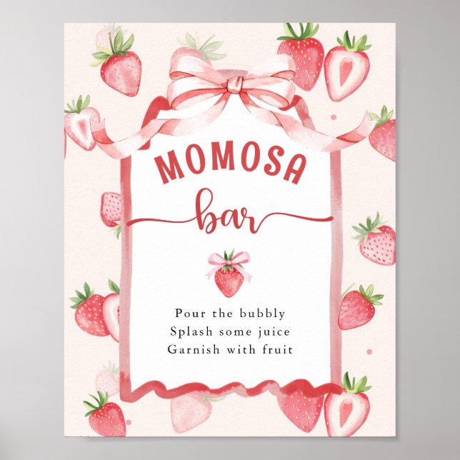 Trendy Meadow Strawberry Baby Shower MOMOSA Bar Poster (Front)