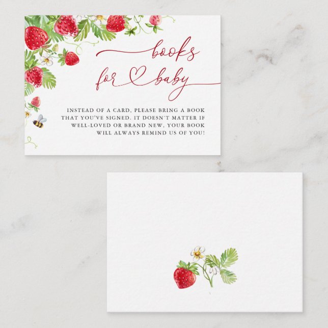 Trendy Meadow Strawberry Books for Baby Shower Enclosure Card (Front/Back)