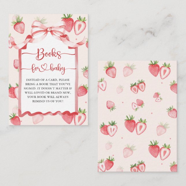 Trendy Meadow Strawberry Books for Baby Shower Enclosure Card (Front/Back)