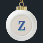 Trendy Medium Blue 3D Initial Letter | Linen Colou Ceramic Ball Christmas Ornament<br><div class="desc">Trendy Medium Blue 3D (Light Teal Shades) Initial Letter | Linen Colour. You can choose to add your initial or the initial of a loved one. Whether it's a heartfelt gift for someone dear to you or a personal treat, the choice is yours. You can also remove the personalisation and...</div>