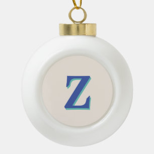 Trendy Medium Blue 3D Initial Letter   Linen Colou Ceramic Ball Christmas Ornament