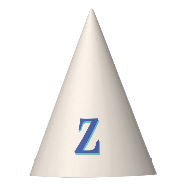 Trendy Medium Blue 3D Initial Letter | Linen Colou Party Hat (Front)