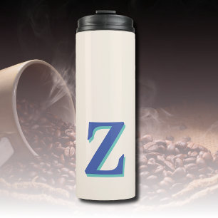 Trendy Medium Blue 3D Initial Letter   Linen Colou Thermal Tumbler
