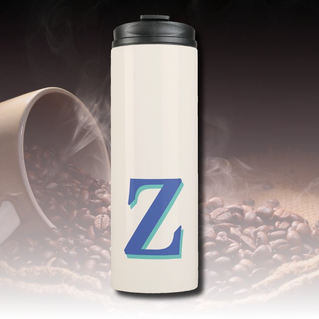 Trendy Medium Blue 3D Initial Letter | Linen Colou Thermal Tumbler (Creator Uploaded)