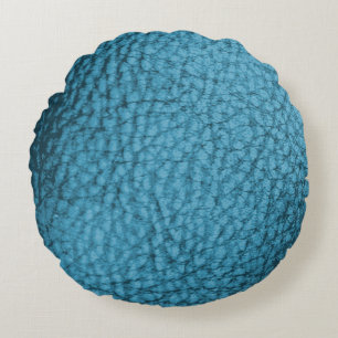  Trendy Medium Blue Faux Leather Design  Round Cushion