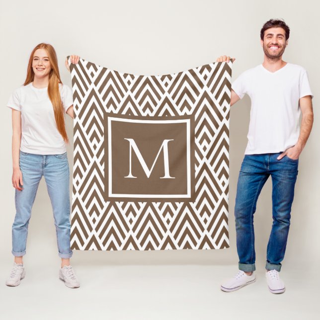 Trendy Medium Brown Monogram Arrow Diamond Pattern Fleece Blanket (In Situ)