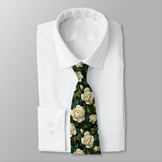 Trendy Mens Fashion Gardenias Flower Tie (Tied)