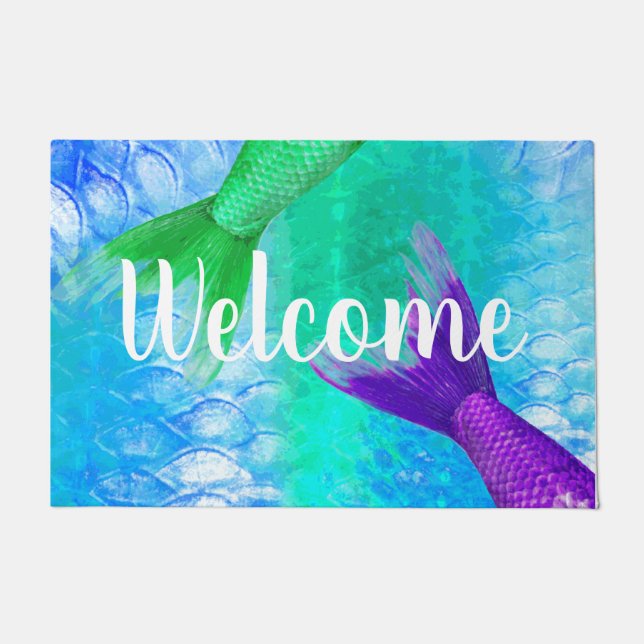 Trendy Mermaid Scales & Tails Welcome Doormat (Front)