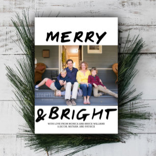 Trendy Merry and Bright Photo Card   Black