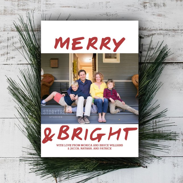 Trendy Merry and Bright Photo Card | Burgundy (Burgundy Merry and Bright Christmas Photo Card)