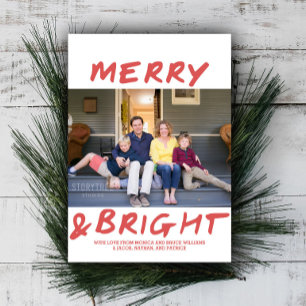 Trendy Merry and Bright Photo Card   Red