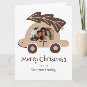 Trendy Merry Christmas Car Family Photo  Card