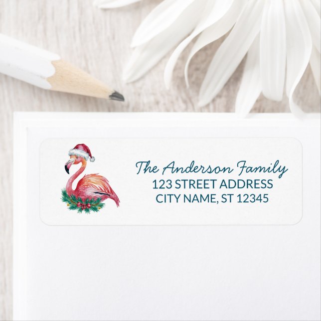 Trendy Merry Christmas Flamingo Return Address     Label (Insitu)