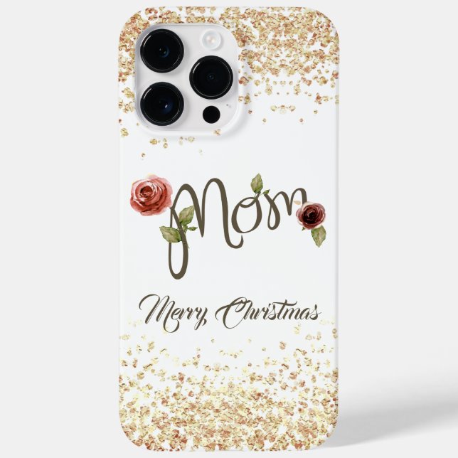 Trendy Merry Christmas Flowery & Sparkling Mum Case-Mate iPhone Case (Back)