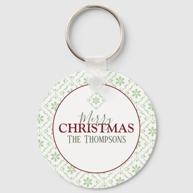 Trendy Merry Christmas Holiday Custom Name Key Ring (Front)