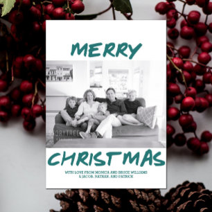 Trendy Merry Christmas Photo Card   Teal