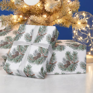 Trendy Merry Christmas Pine Cones and Branches     Wrapping Paper