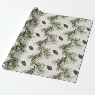 Trendy Merry Christmas Pine Cones and Branches     Wrapping Paper