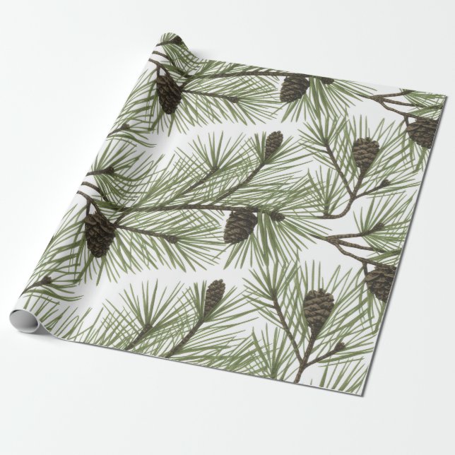 Trendy Merry Christmas Pine Cones and Branches     Wrapping Paper (Unrolled)