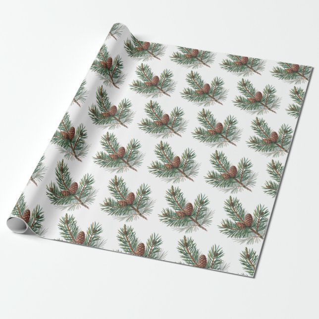 Trendy Merry Christmas Pine Cones and Branches     Wrapping Paper (Unrolled)