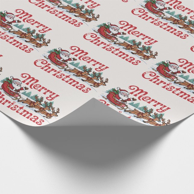 Trendy Merry Christmas Santa Sleigh Reindeer Wrapping Paper (Corner)