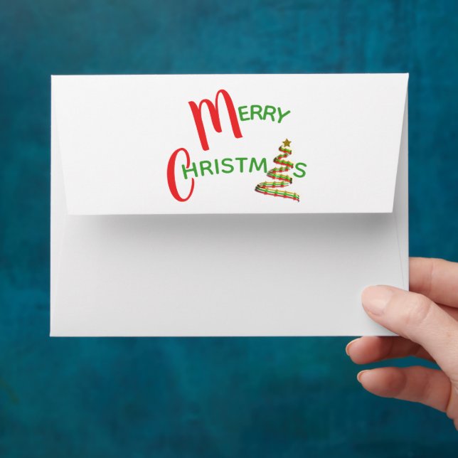 Trendy Merry Christmas Tree Red Green Gold Glitter Envelope (Hand)