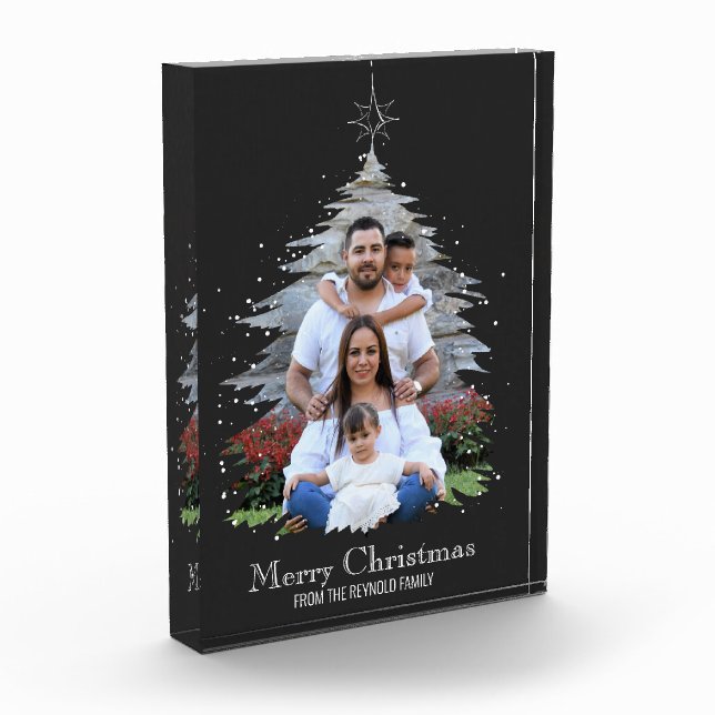 Trendy Merry Christmas Tree Silhouette Photo Grey (Left)