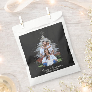 Trendy Merry Christmas Tree Silhouette Photo Grey Favour Bag