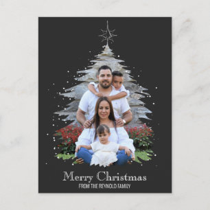Trendy Merry Christmas Tree Silhouette Photo Grey Holiday Postcard