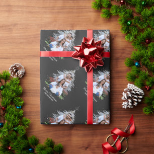 Trendy Merry Christmas Tree Silhouette Photo Grey Wrapping Paper