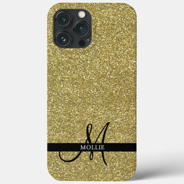 Trendy Metallic Glitter Gold Light Monogrammed  Case-Mate iPhone Case (Back)