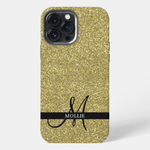 Trendy Metallic Glitter Gold Light Monogrammed iPhone 13 Pro Max Case