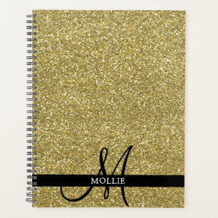 Trendy Metallic Glitter Gold Light Monogrammed  Planner